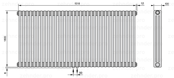 Схема (чертеж) Радиатор Zehnder Charleston 3180/33 №3470 Technoline TL